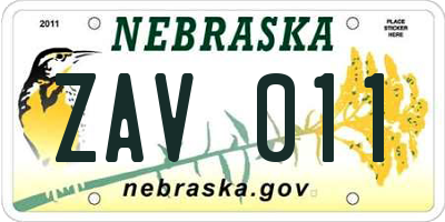 NE license plate ZAV011