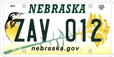 NE license plate ZAV012