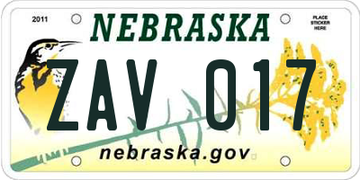 NE license plate ZAV017