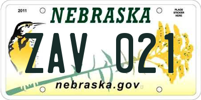 NE license plate ZAV021