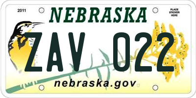 NE license plate ZAV022