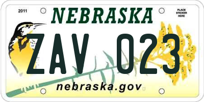 NE license plate ZAV023