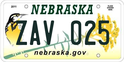 NE license plate ZAV025