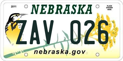 NE license plate ZAV026