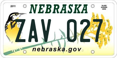 NE license plate ZAV027