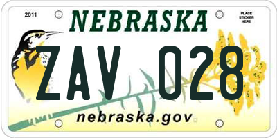 NE license plate ZAV028