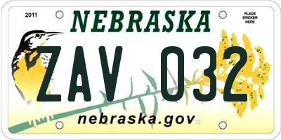 NE license plate ZAV032