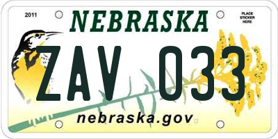NE license plate ZAV033