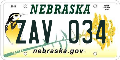 NE license plate ZAV034