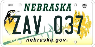 NE license plate ZAV037
