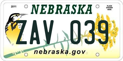 NE license plate ZAV039