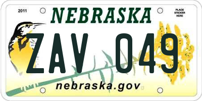 NE license plate ZAV049