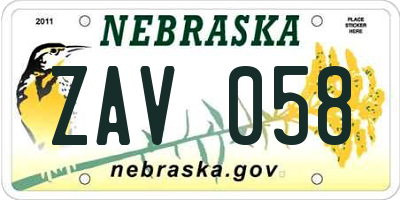 NE license plate ZAV058