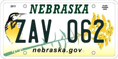 NE license plate ZAV062