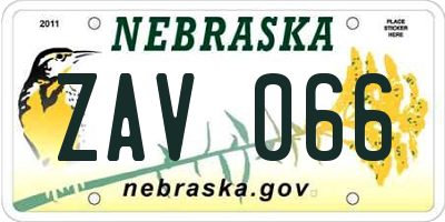 NE license plate ZAV066