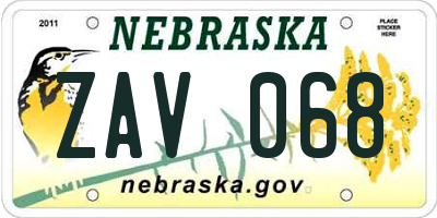 NE license plate ZAV068