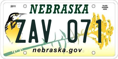NE license plate ZAV071
