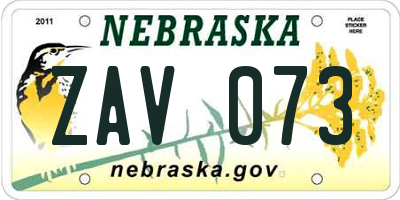 NE license plate ZAV073