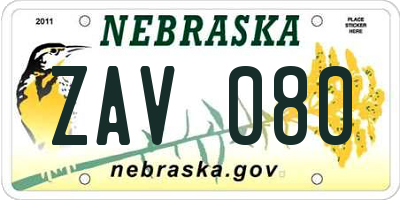 NE license plate ZAV080