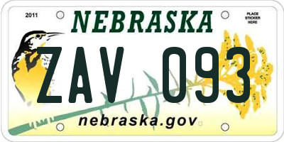 NE license plate ZAV093