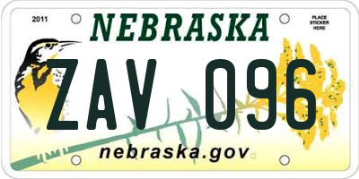 NE license plate ZAV096
