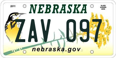 NE license plate ZAV097