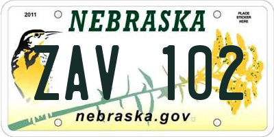 NE license plate ZAV102