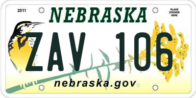 NE license plate ZAV106