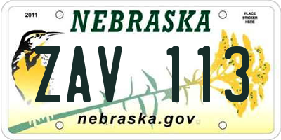 NE license plate ZAV113