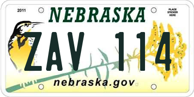 NE license plate ZAV114