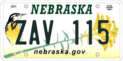 NE license plate ZAV115