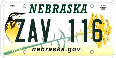 NE license plate ZAV116