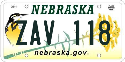 NE license plate ZAV118
