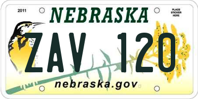 NE license plate ZAV120