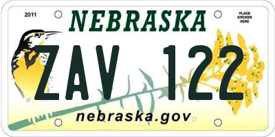 NE license plate ZAV122
