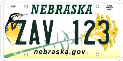 NE license plate ZAV123