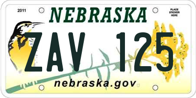 NE license plate ZAV125