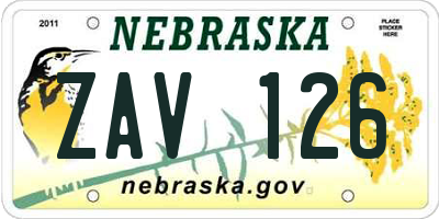 NE license plate ZAV126