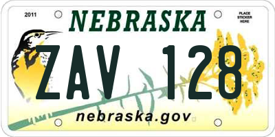 NE license plate ZAV128