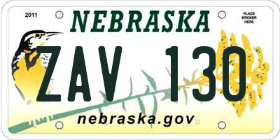 NE license plate ZAV130