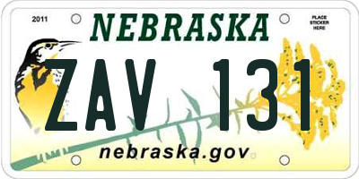 NE license plate ZAV131