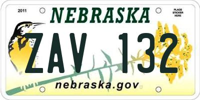 NE license plate ZAV132