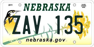 NE license plate ZAV135