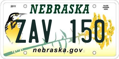 NE license plate ZAV150