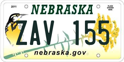 NE license plate ZAV155