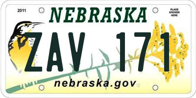NE license plate ZAV171