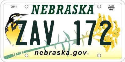 NE license plate ZAV172