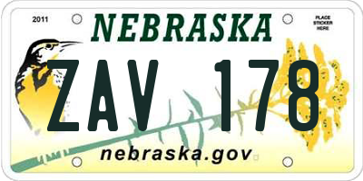 NE license plate ZAV178