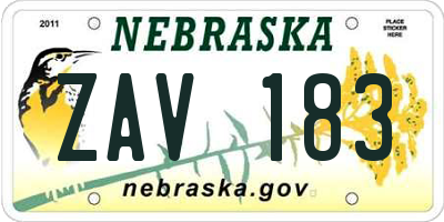 NE license plate ZAV183