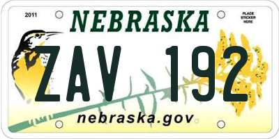 NE license plate ZAV192
